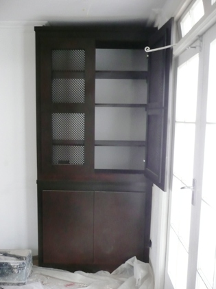 dark stained fitted alcove wardrobes