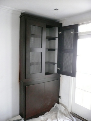 dark stained fitted alcove wardrobes
