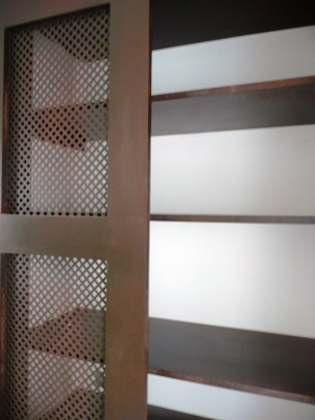 dark stained fitted alcove wardrobes