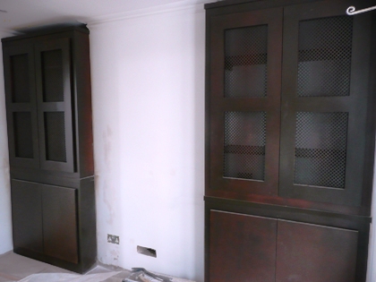 dark stained fitted alcove wardrobes